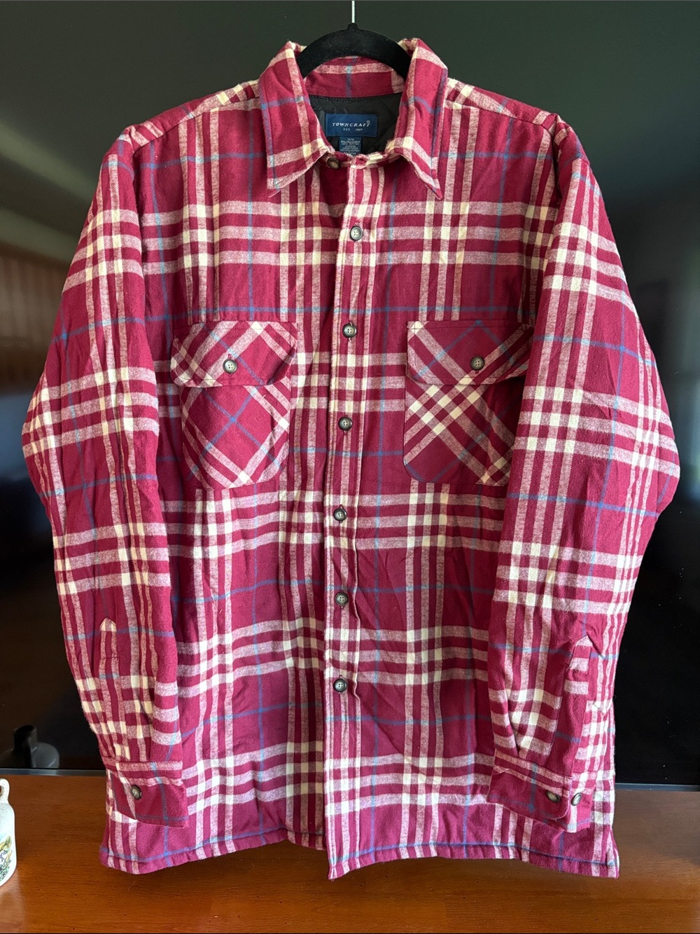 NWT Vintage Men lined Burgundy/White/blue Plaid Button-Down Shirt/Jacket Medium